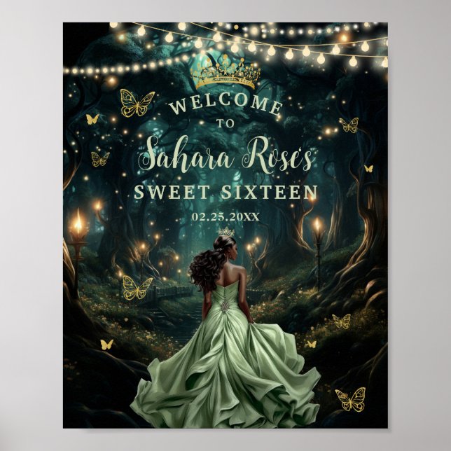 Sage Green Enchanted Forest Sweet Sixteen Welcome Poster (Front)