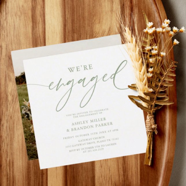 Sage Green Engagement Photo Square Invitation (Creator Uploaded)