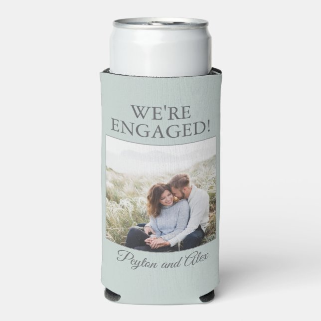 Sage Green Engagement Photo We're Engaged Seltzer Can Cooler (Seltzer Front)