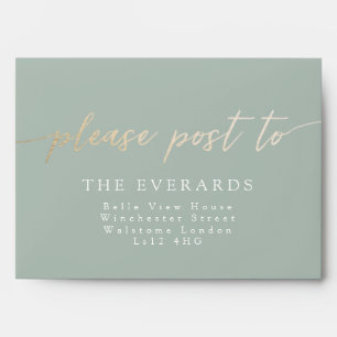 Sage Green envelope with gold post to detail