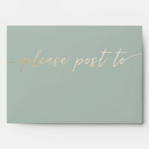Sage Green envelope with gold post to detail