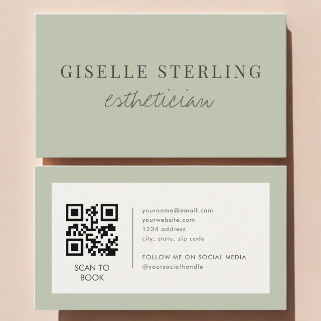 Sage Green Esthetician QR Code Business Card (Creator Uploaded)