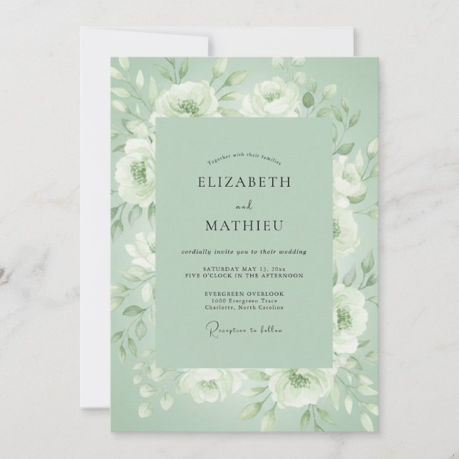 Sage Green Ethereal Bloom Wedding Invitation (Front)