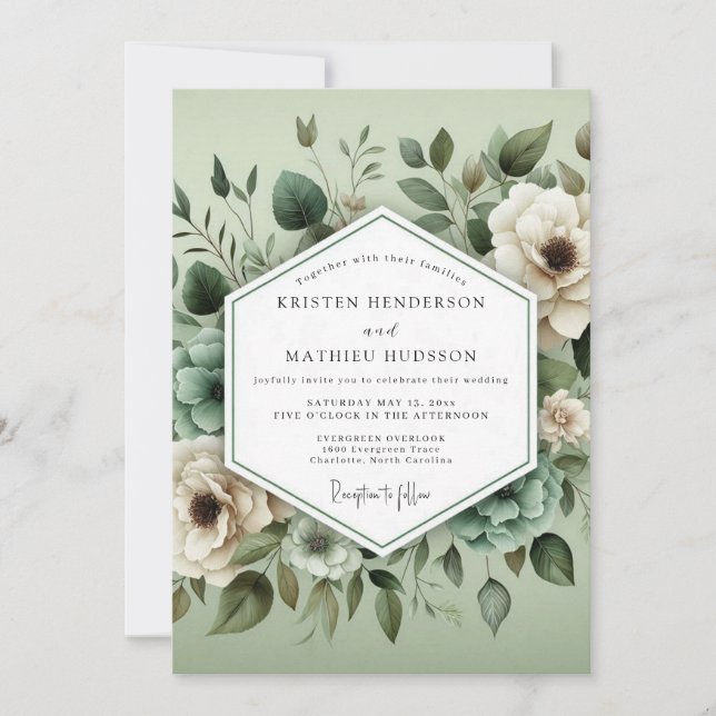 Sage Green Ethereal Bloom Wedding Invitation (Front)