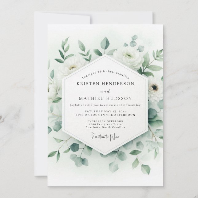 Sage Green Ethereal Botanical Wedding Invitation (Front)