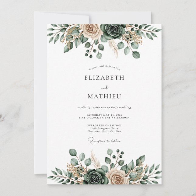Sage Green Ethereal Flourish Wedding Invitation (Front)