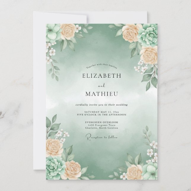 Sage Green Ethereal Succulent Wedding Invitation (Front)