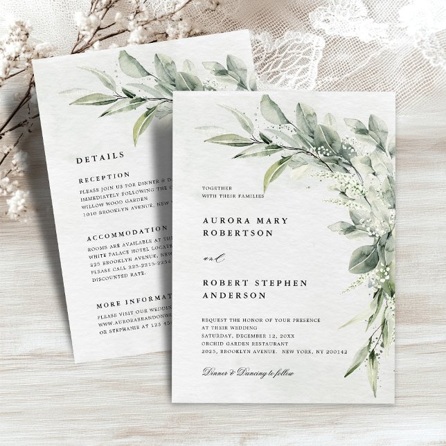 Sage Green Eucalyptus All in One Detail  Wedding Invitation (Sage Green Eucalyptus Minimalist All in One Detail Wedding Invitation)
