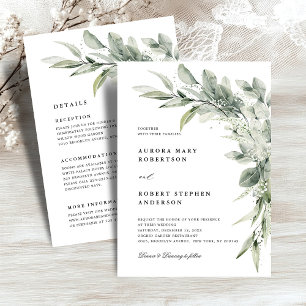 Sage Green Eucalyptus All in One Detail  Wedding Invitation