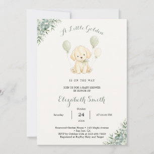 Sage Green Eucalyptus Baby Shower Golden Retriever Invitation