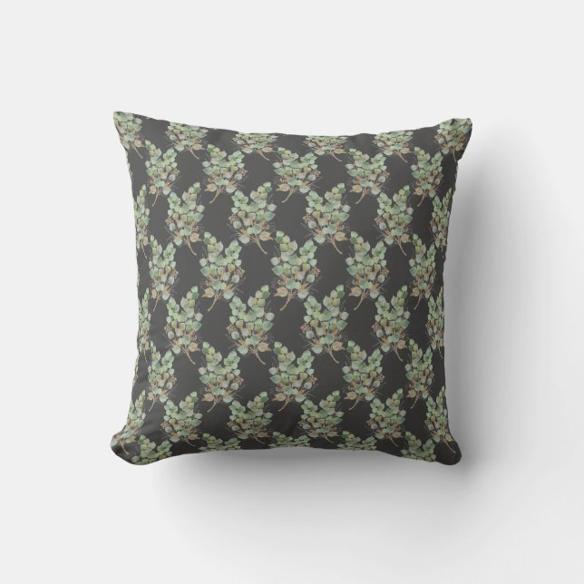 SAGE GREEN EUCALYPTUS BLACK PATTERNED CUSHION (Front)