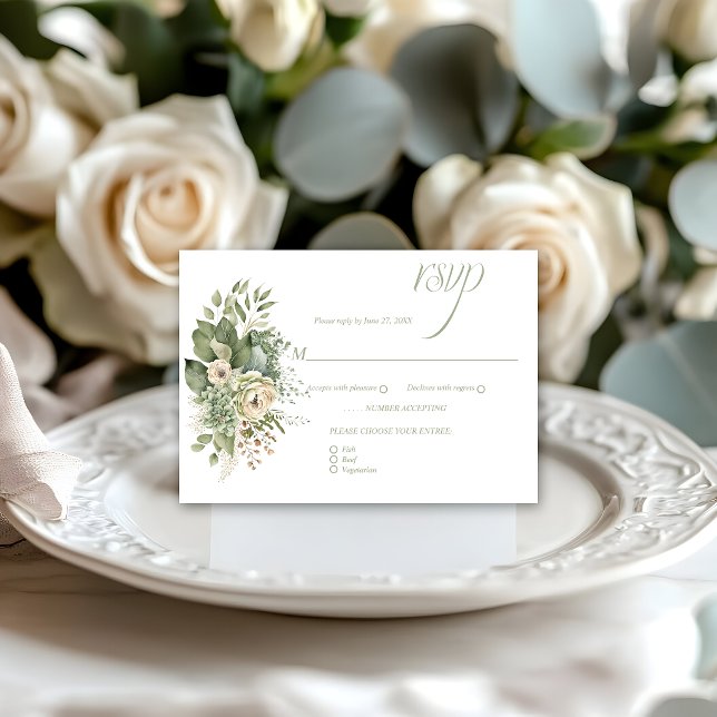 Sage Green Eucalyptus Botanical Floral RSVP | Card (Creator Uploaded)