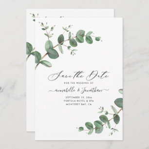 Sage green Eucalyptus botanical foliage modern Sav Save The Date