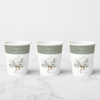 Sage Green Eucalyptus Champagne Wedding Paper Cups