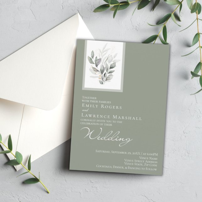 Sage Green Eucalyptus Flat Wedding Invite (Creator Uploaded)