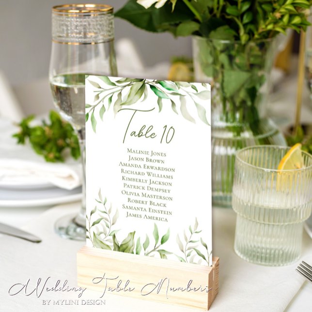 Sage Green Eucalyptus Foliage Botanical Wedding Table Number (Creator Uploaded)