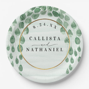 Sage Green Eucalyptus Garland Gold Oval Wedding Paper Plate