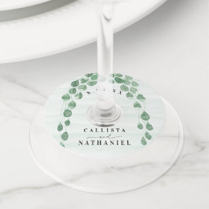 Sage Green Eucalyptus Garland Gold Oval Wedding Wine Glass Tag