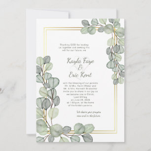 Sage Green Eucalyptus Gold Frame Wedding Invitation