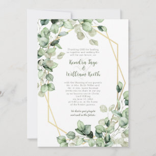 Sage Green Eucalyptus Gold Geometric Wedding Invitation