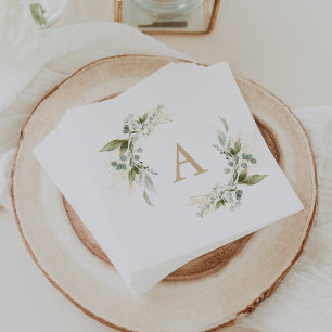 Sage Green Eucalyptus Gold Monogram Wedding Napkin