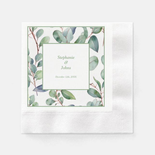 Sage Green Eucalyptus Greenery Art Simple Wedding Napkin (Front)