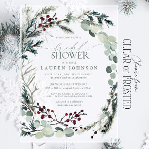 Sage Green Eucalyptus Greenery Berry Bridal Shower Acrylic Invitations