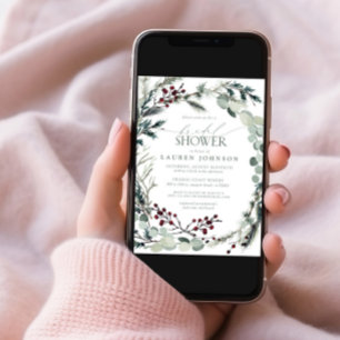 Sage Green Eucalyptus Greenery Berry Bridal Shower Invitation