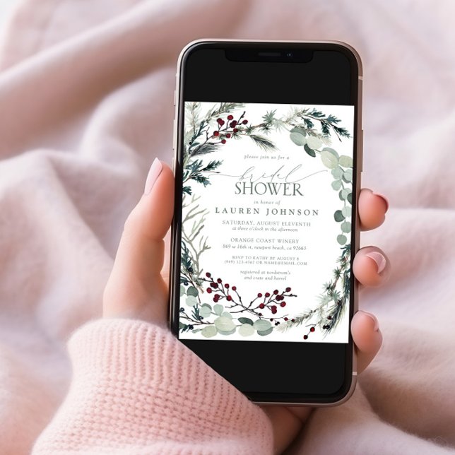 Sage Green Eucalyptus Greenery Berry Bridal Shower Invitation (Creator Uploaded)