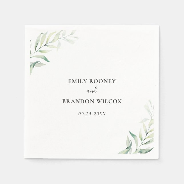 Sage Green Eucalyptus Greenery Elegant Wedding Napkin (Front)