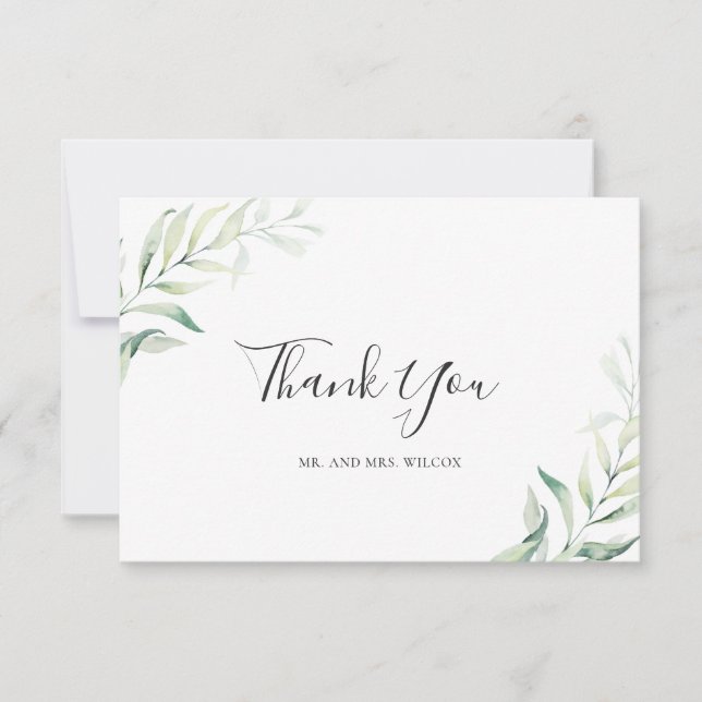 Sage Green Eucalyptus Greenery Elegant Wedding Thank You Card (Front)