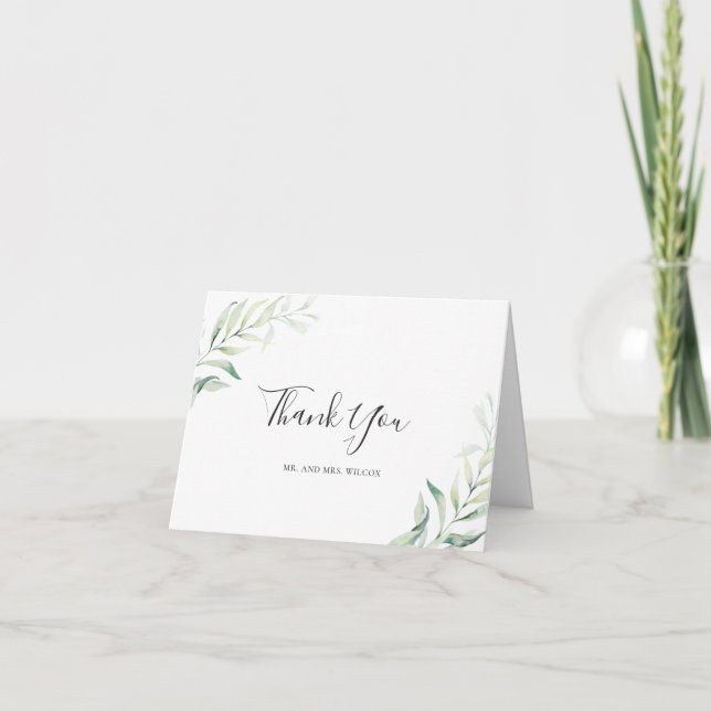Sage Green Eucalyptus Greenery Elegant Wedding Thank You Card (Front)