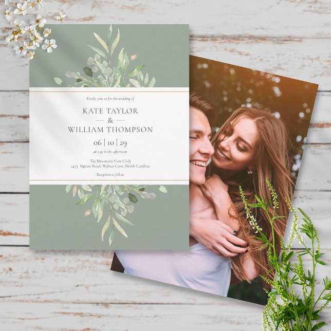 Sage Green Eucalyptus Greenery Photo Wedding Invitation (Creator Uploaded)