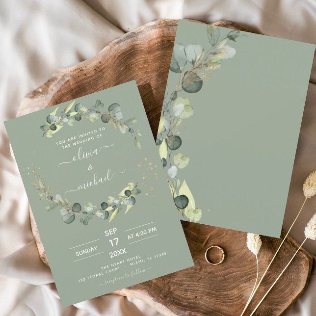 Sage Green Eucalyptus Greenery Wedding Elegant Invitation (Creator Uploaded)