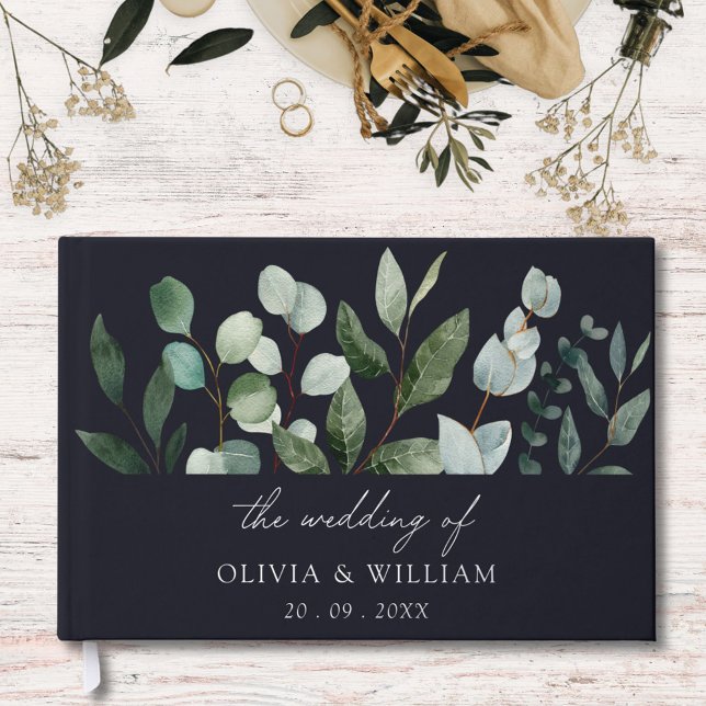 Sage Green Eucalyptus Greenery Wedding Leaves Guest Book (In situ)