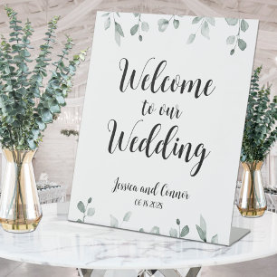Sage Green Eucalyptus Greenery Welcome To Wedding Pedestal Sign
