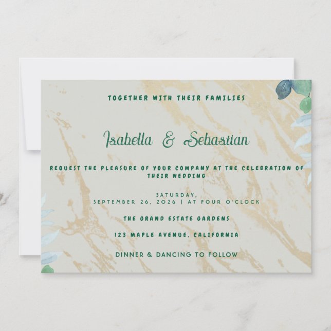 Sage Green Eucalyptus Horizontal Wedding Invitatio Invitation (Front)