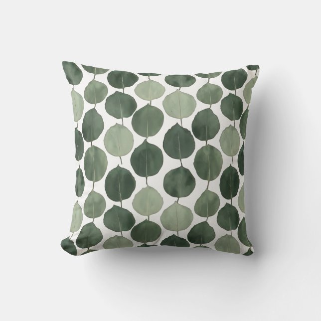 Sage Green Eucalyptus Leaf Pattern Botanical Plant Cushion (Front)