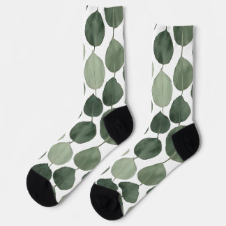 Sage Green Eucalyptus Leaf Pattern Botanical Plant Socks