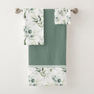 Sage Green Eucalyptus Leaves Bath Towel Set