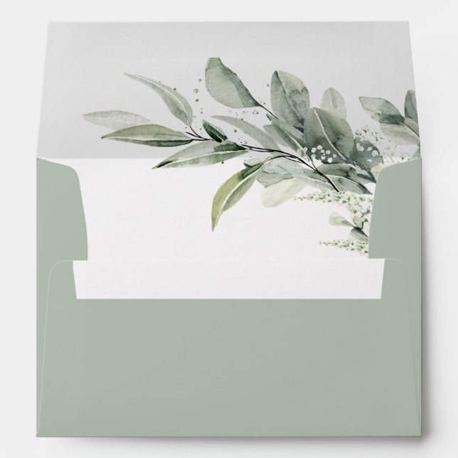 Sage Green Eucalyptus Minimalist Botanical Wedding Envelope (Back (Bottom))