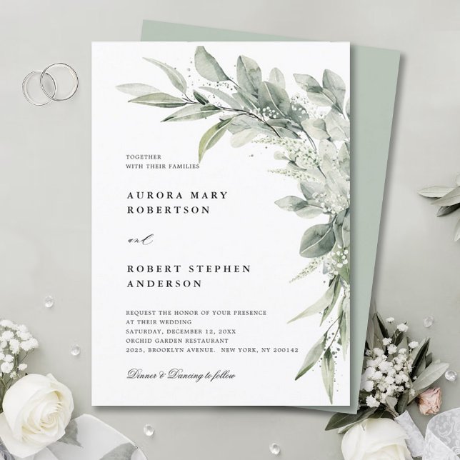 Sage Green Eucalyptus Minimalist Botanical Wedding Invitation (Sage green botanical wedding invitation)