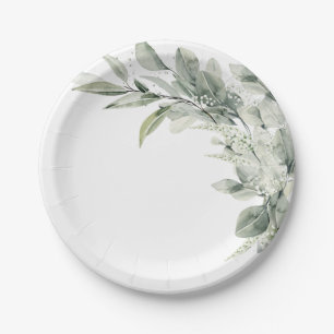 Sage Green Eucalyptus Minimalist Botanical Wedding Paper Plate