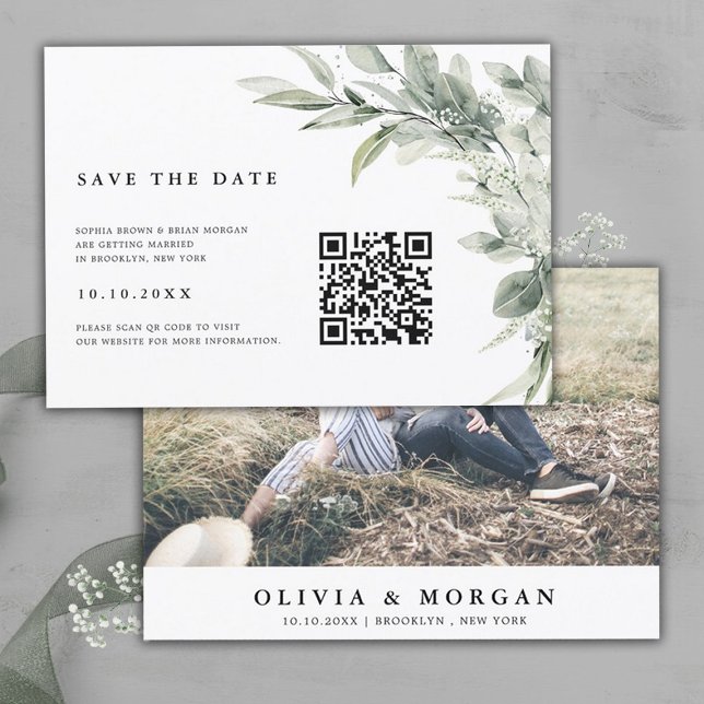Sage Green Eucalyptus Minimalist Botanical Wedding Save The Date (Sage green eucalyptus save the date card)