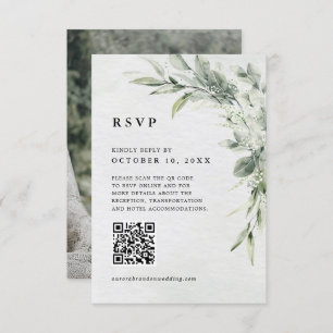 Sage Green Eucalyptus Minimalist  QR code Photo RSVP Card