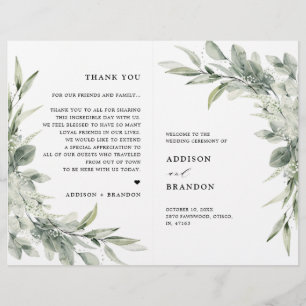 Sage Green Eucalyptus Minimalist Wedding Program