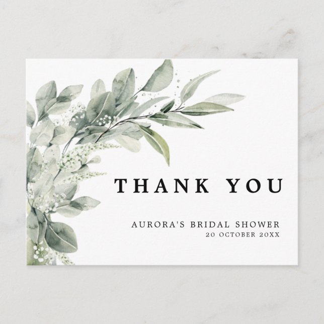 Sage Green Eucalyptus Minimalist Wedding Thank You Postcard (Front)