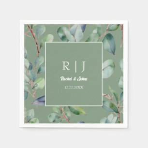 Sage Green Eucalyptus Monogram Greenery Wedding Napkin