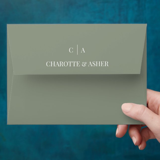 Sage Green Eucalyptus Monogram Wedding Envelope (Hand)