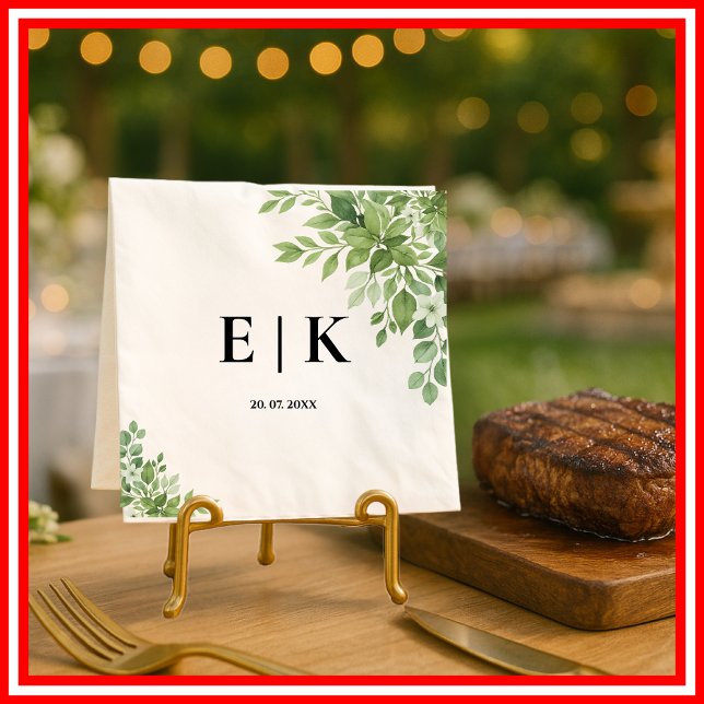 Sage Green Eucalyptus Monogram Wedding Napkin (Creator Uploaded)